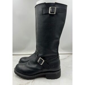 Ride Tecs Boots Mens Black Leather Motorcycle Engineer Tall Buckle Biker Lug